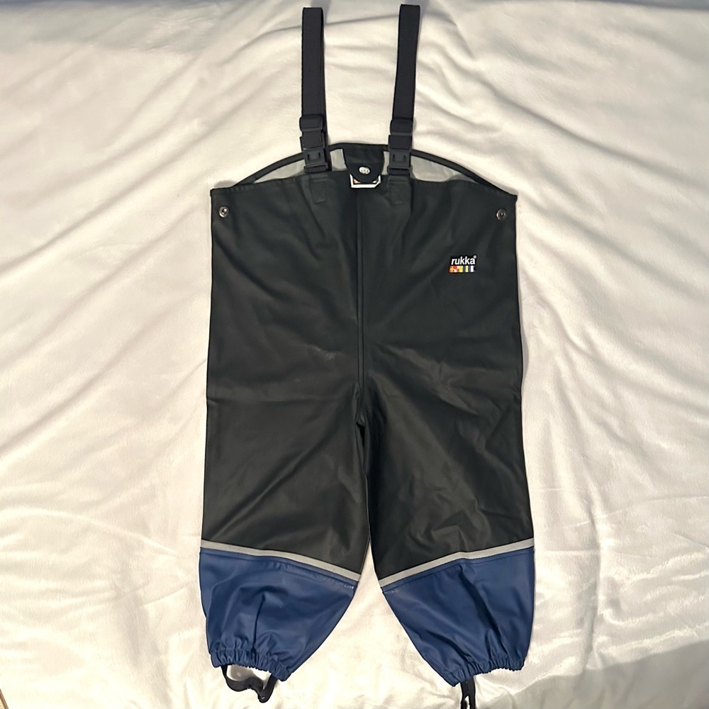 Rukka Finland Rain Bib Pants Suspenders Overalls Blue Black Waterproof 4T Boys